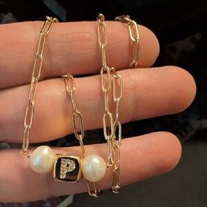 Gold Pearl P Initial Chain Necklace Unbranded